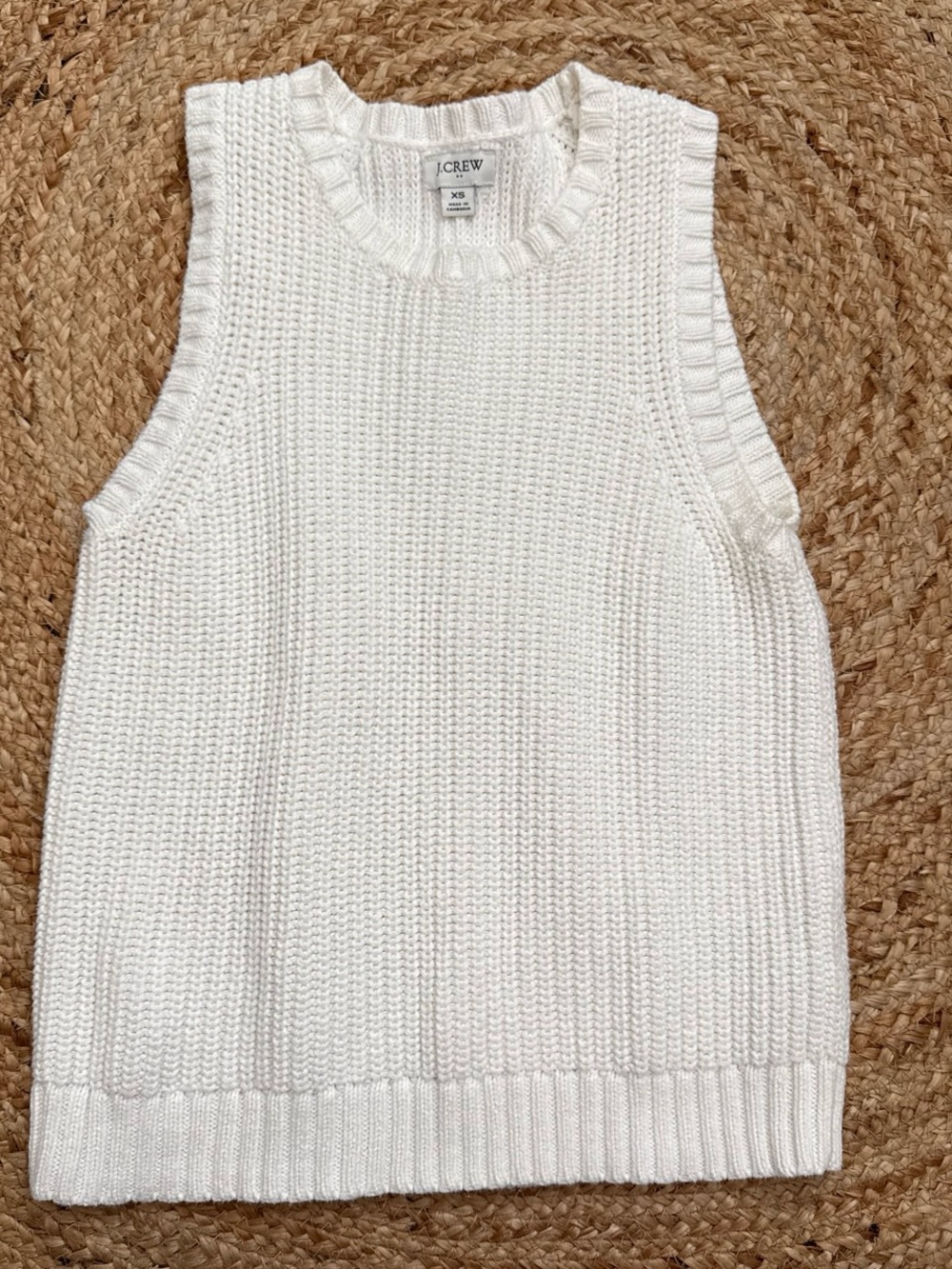 J. Crew Cream Ribbed Knit Sleeveless Crewneck Sweater
